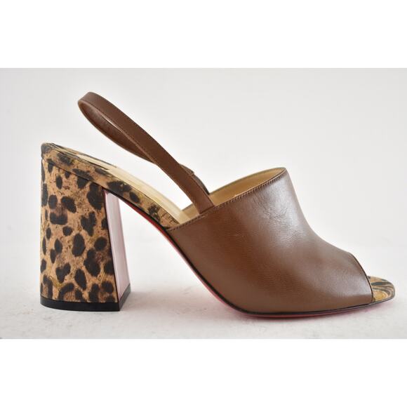 Christian Louboutin Pigasling 85 Brown Leopard Slingback Block Heel Pump 36.5 - Picture 2 of 11